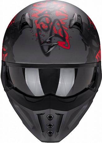 Мотошлем Scorpion Exo Covert-X Wall, темно-серый матовый/красный матовый S