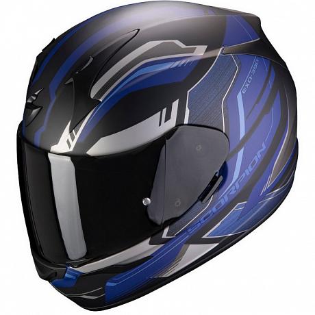 Мотошлем Scorpion EXO-390, цвет Черный Матовый/Синий Матовый/Серый S