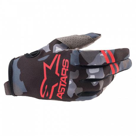 Мотоперчатки детские Alpinestars Youth Radar Gloves, серо-камуфляжный-красный